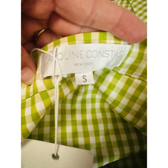 NWT CAROLINE CONSTAS Green White Gingham Checkered Reina Bubble Mini Skirt S - Picture 12 of 15